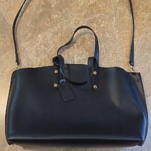 Trendy Dark Navy Leather Tote Bag